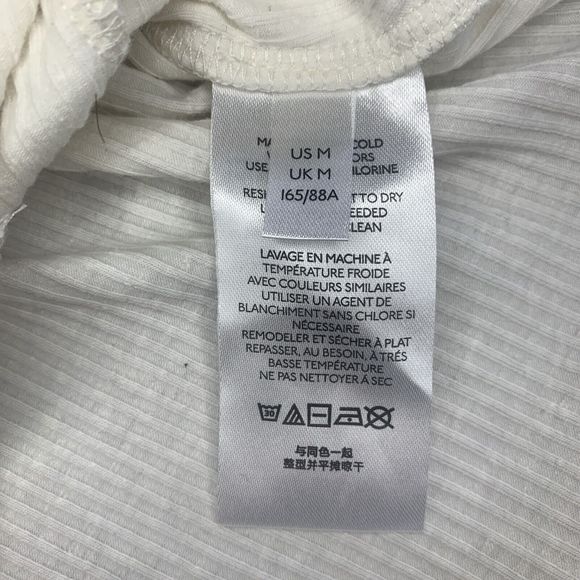 Urban Outfitters Top Size M Ivory Ribbed Button Ruche Placket Long Sleeve Collar - Picture 10 of 11